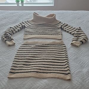 Freshman Black and Cream Striped Turtleneck Sweater And Skirt Set